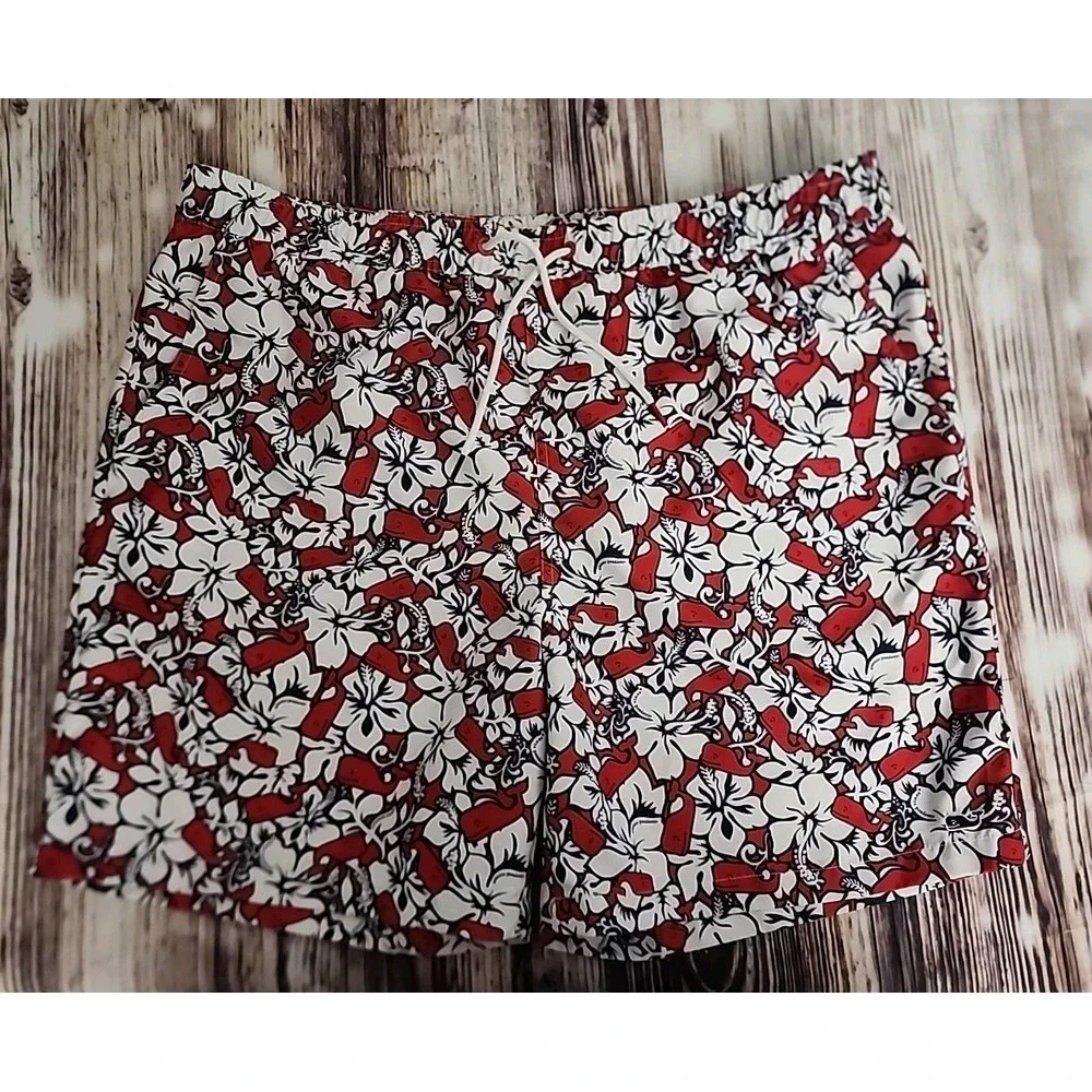 Vineyard Vines Swim Trunks Board Shorts Mens Large Red Whales‎ Beach Hawaiian